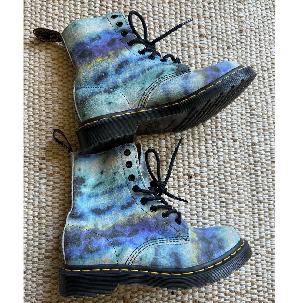 Dr. Martens 1460 Pascal Tie Dye Printed Suede Combat Boots Blue Size 7